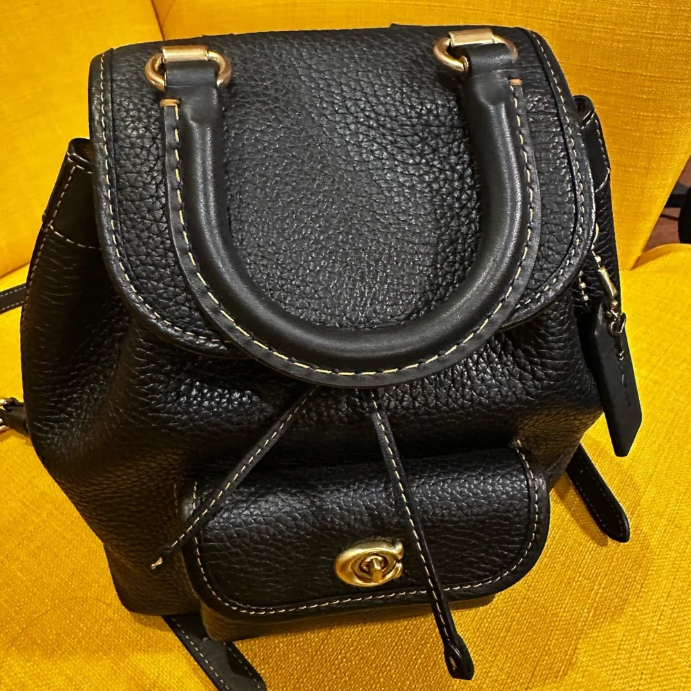 Coach Black Pebbled Leather Backpack with Gold Hardware